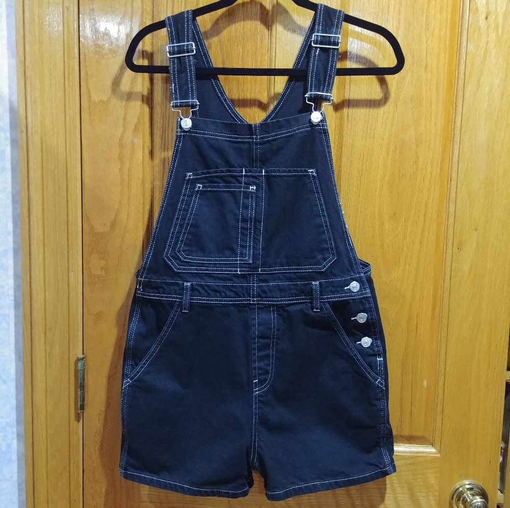 Topshop black dungarees overall shorts